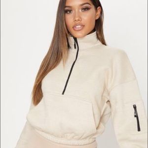 Cropped quarter zip front sweater